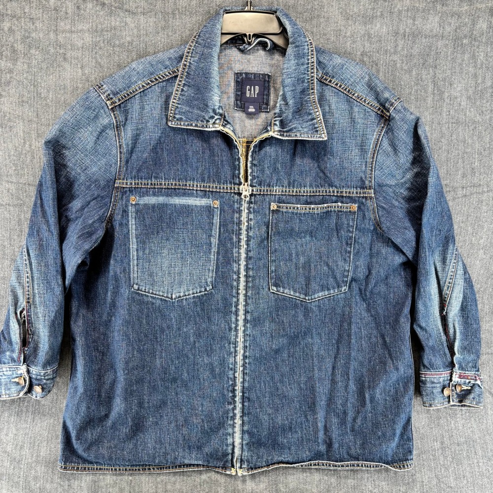 Vintage GAP Denim Zip Jacket Womens XXL Blue Chore Classic Hong Kong Full Zip